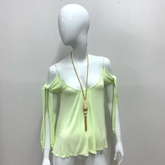 NWOT, Free People Believe Me Cold Shoulder Top in Lime Green - Picture 1 of 5